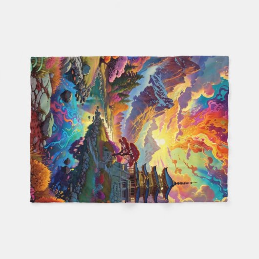 Pagode en gekleurd landschap fleece deken (Voorkant (Horizontaal))