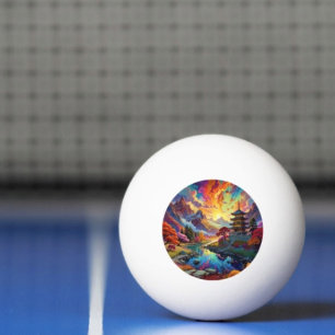Pagode en gekleurd landschap Ping Pong Bal Pingpongballen