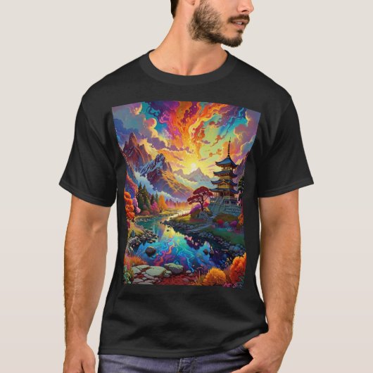 Pagode en gekleurd landschap t-shirt (Voorkant)