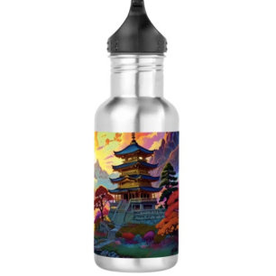 Pagode en gekleurd landschap waterfles