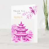 Pagode florale de chinoiserie rose Merci (Devant)