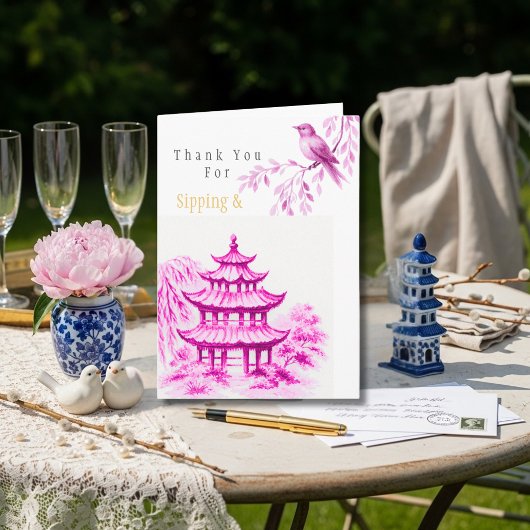 Pagode florale de chinoiserie rose Merci