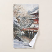 Pagode japonaise gris rouge Soribashi hiver (Serviette à main)