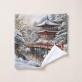 Pagode japonaise gris rouge Soribashi hiver (Gant de toilette)