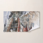 Pagode japonaise gris rouge Soribashi hiver (Serviette à main)