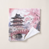 Pagode rose gris japonais Sakura fleurit (Gant de toilette)