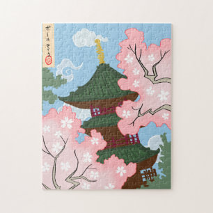 Pagode tussen de kersenbloesems legpuzzel