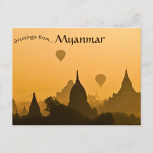 Pagodes en ballonnen zonsondergang bij Old Bagan M Briefkaart