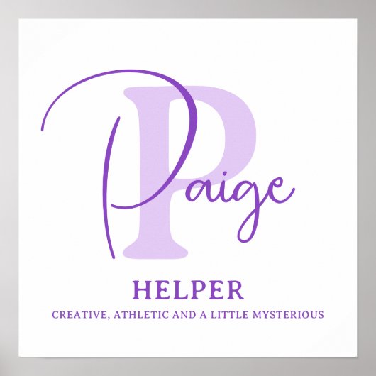 Paige naam betekent paarse tekst gepersonaliseerd poster (Voorkant)