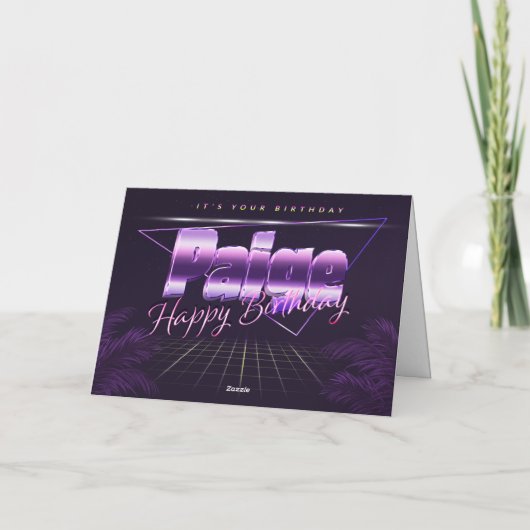 Paige Nom Prénom carte rétro lilas Anniversaire (Dos)