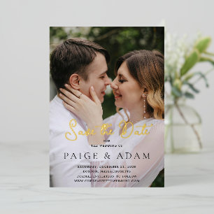 Paige Photo Modern Wedding Save the Date Folie Uitnodiging