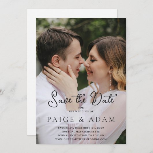 Paige Photo Moderne bruiloft Save The Date (Voorkant / Achterkant)