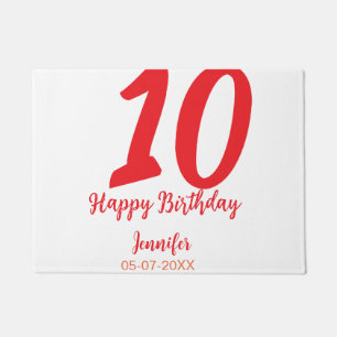 Paillasson 10e anniversaire ajouter nom date année rouge modè