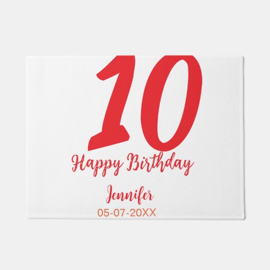 Paillasson 10e anniversaire ajouter nom date année rouge modè (Devant)
