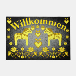 Paillasson 2 Folk Dala cheval or/argent Willkommen, bienvenue