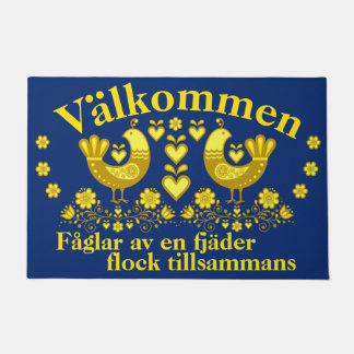 Paillasson 2 Folk Fåglar av en fjäder, Valkommen, or/blå
