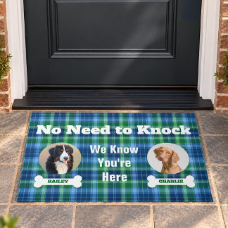 Paillasson 2 Photos de Chiens Pas Besoin de Frapper Tartan Bl