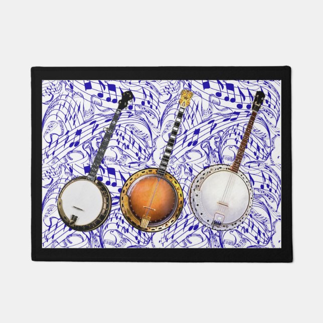 PAILLASSON 3 BANJOS SUR LES NOTES BLEUES DE MUSIQUE--- (Devant)