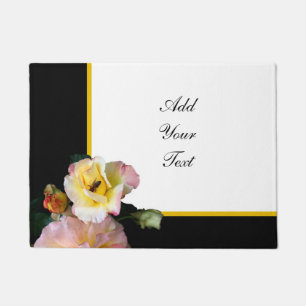 Paillasson Abeille sur roses rose jaune Fleurs