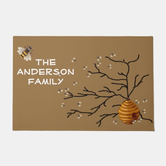 Paillasson Abeilles de miel et ruche, sur mesure (Devant)