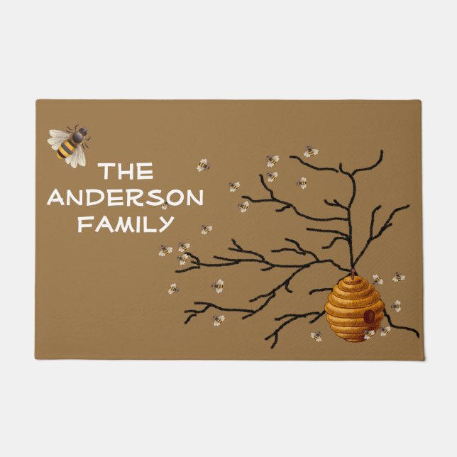 Paillasson Abeilles de miel et ruche, sur mesure (Devant)