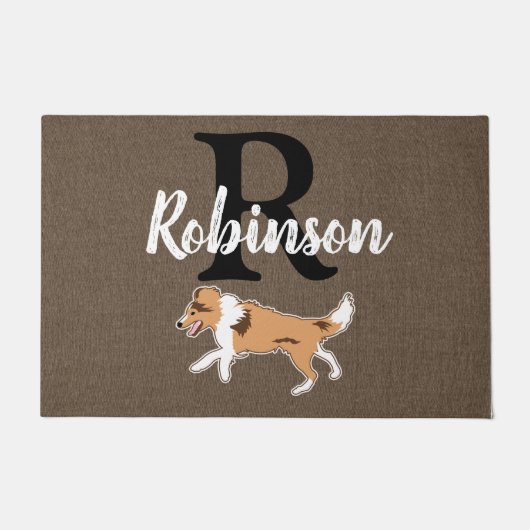 Paillasson Abris Shetland Sheepdog Monogramme Nom (Devant)
