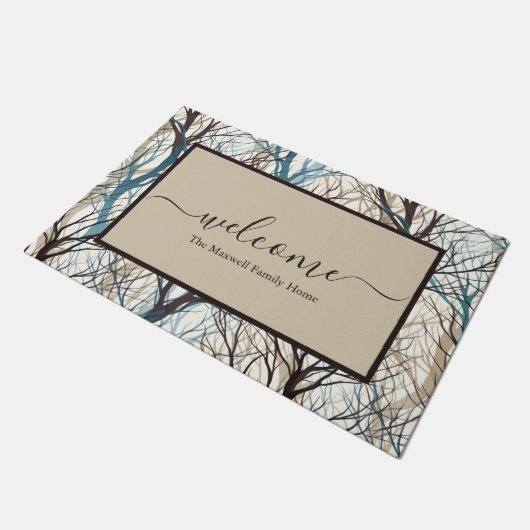 Paillasson Abstrait brun branches script nom de famille bienv (Incliné)