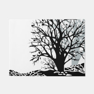 Paillasson Abstrait moderne arbre noir silhouette ombre blanc