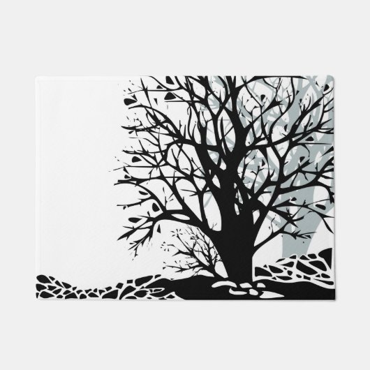 Paillasson Abstrait moderne arbre noir silhouette ombre blanc (Devant)