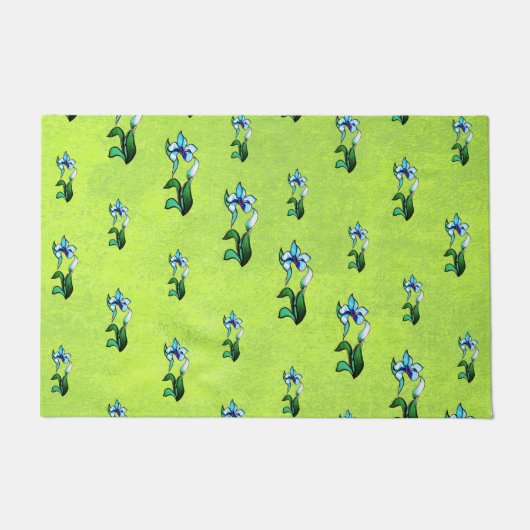 Paillasson Abstrait noir blanc brillant fleurs sur vert (Devant)