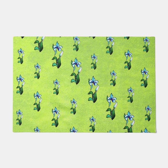 Paillasson Abstrait noir blanc brillant fleurs sur vert (Devant)