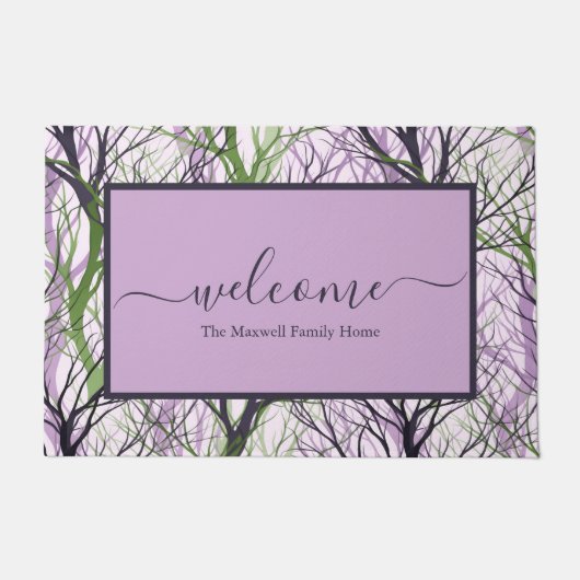 Paillasson Abstrait pourpre branches nom du script bienvenue (Devant)