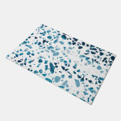 Paillasson Abstrait Terrazzo Mosaic Marine et Motif bleu clai (Incliné)