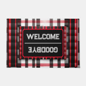 Paillasson Abstraite Rouge Noir Plaid Collection moderne (Devant)