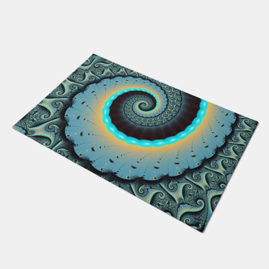 Paillasson Abstraite spirale d'art fractal bleu turquoise ora (Incliné)
