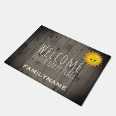 Paillasson Accueil à notre famille en bois rustique d'endroit (Incliné)