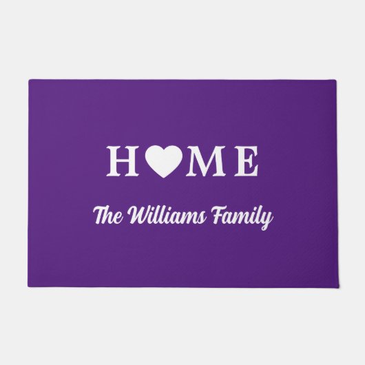 Paillasson Accueil avec coeur et nom Purple (Devant)