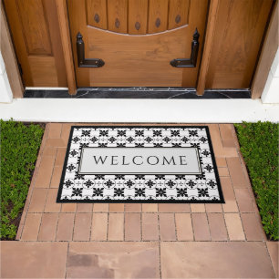 Paillasson Accueil Carrelage Vintage Noir et Blanc