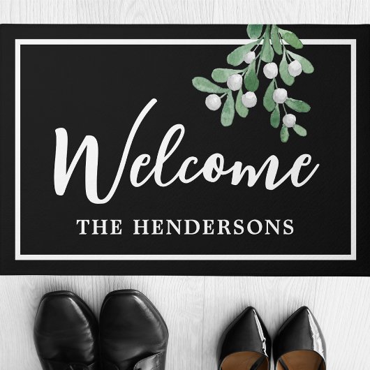 Paillasson Accueil customisé Noir mat de Porte de Noël