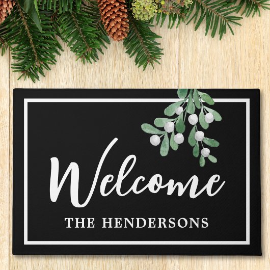 Paillasson Accueil customisé Noir mat de Porte de Noël