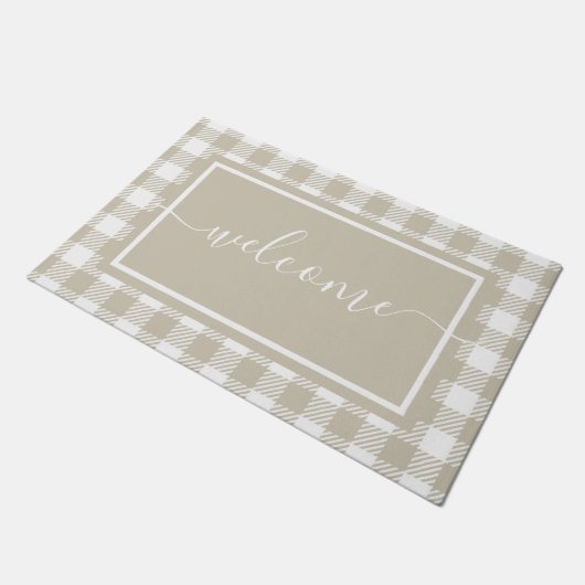 Paillasson Accueil du Motif Plaid Tan et White En vichy (Incliné)
