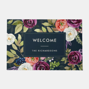 Paillasson Accueil floral de Boho d'aquarelle foncée