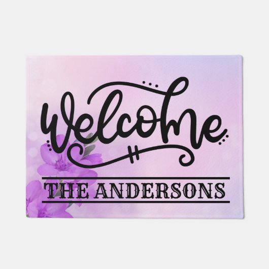 Paillasson Accueil Floral violet personnalisé (Devant)