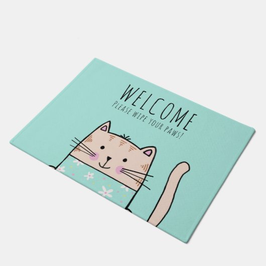 Paillasson Accueil Motif de chats amusants personnalisés (Incliné)