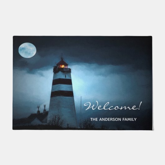 Paillasson Accueil nuit phare pleine lune nuages foncés (Devant)