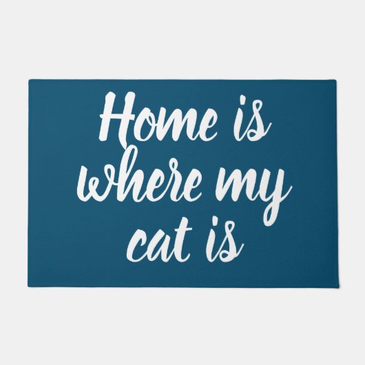 Paillasson Accueil Où Mon Chat Est Blanc Script Marine (Devant)