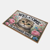 Paillasson Accueil personnalisé Scottish Fold Cat Floral (Incliné)