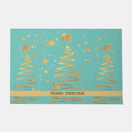 Paillasson Adorable or brillant brillant arbre moderne bleu (Devant)