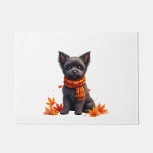 Paillasson Affenpinscher avec un cœur fait de feuilles d'auto