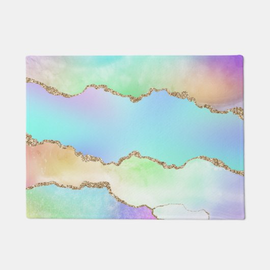 Paillasson Agate Holo | Faux Iridescente Pastel Ombre Marble (Devant)